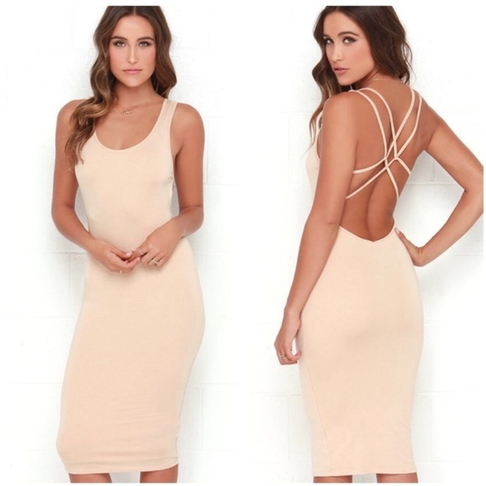 Lulu's women M Jersey Girl strappy backless midi dress club wear Minimalist Sexy